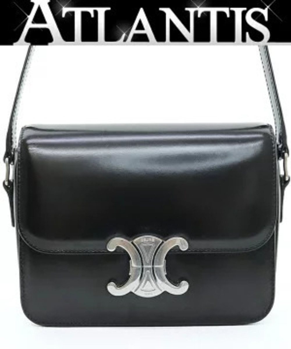 Celine Teen Triomphe Shoulder Bag Shiny Calfskin Black